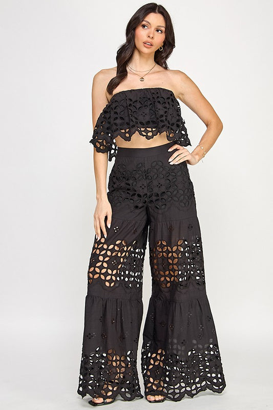 42519STL BLACK TUBE TOP AND PANTS SET